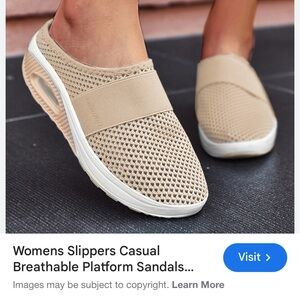 Xirujnfd Tan Slip-On Mules with wedge heel comfort open weave size 37/ 6.5